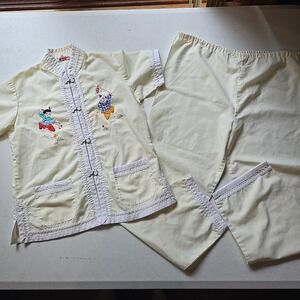 Vintage Chinese Kimono Plum Blossoms Kids Clothing Size 10 Pajama Outfit